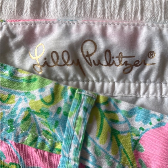 Lilly Pulitzer Pink and Green Bermuda Shorts Vibrant Tropical Print - Picture 2 of 4